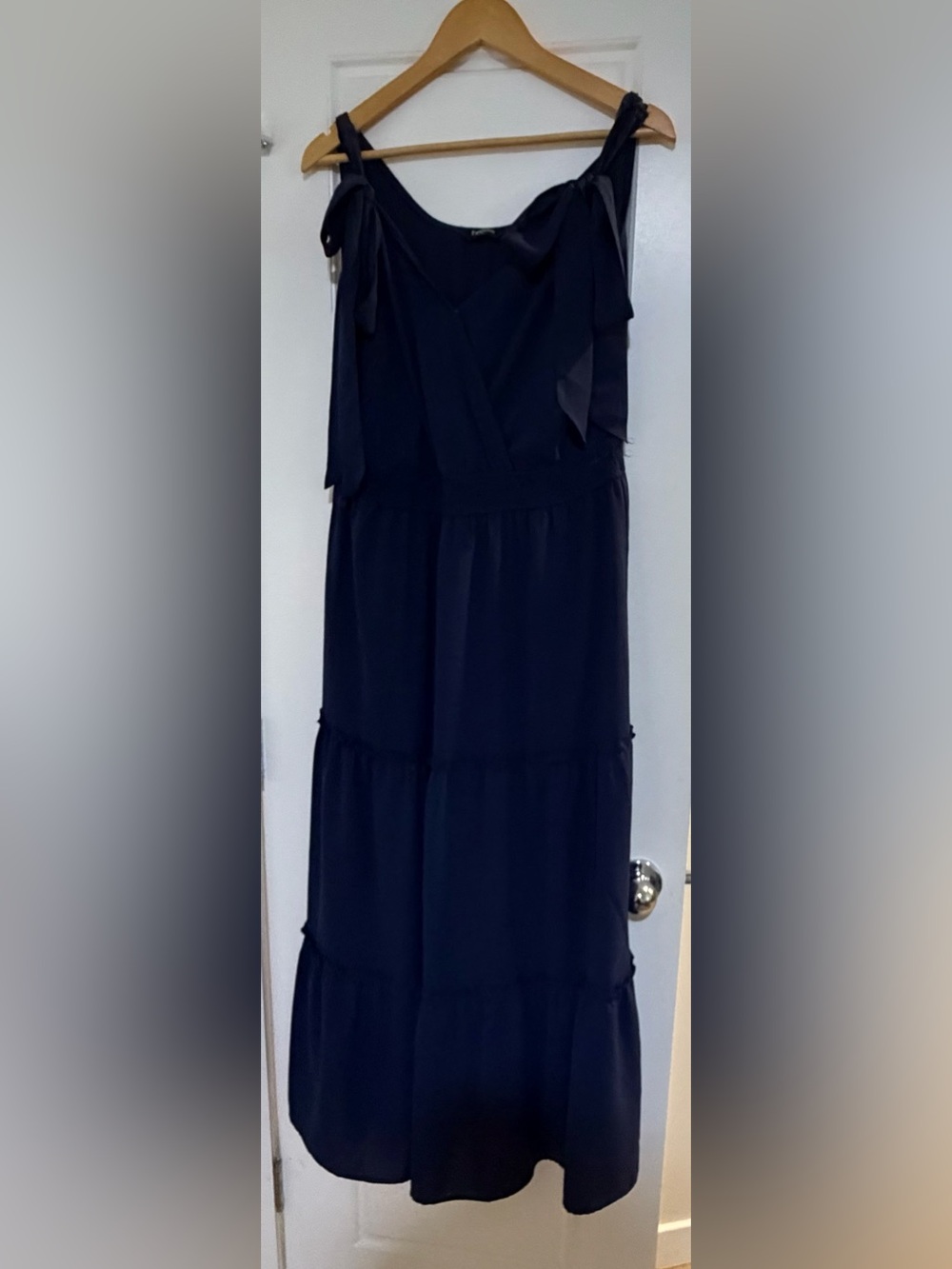Fashion XL Navy Blue Tiered Maxi Dress Tie Shoulder Boho Flowy